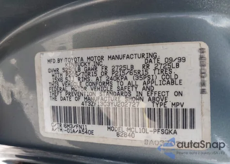 2000 Toyota Sienna Le from USA, damaged, VIN 4T3ZF13C3YU202727